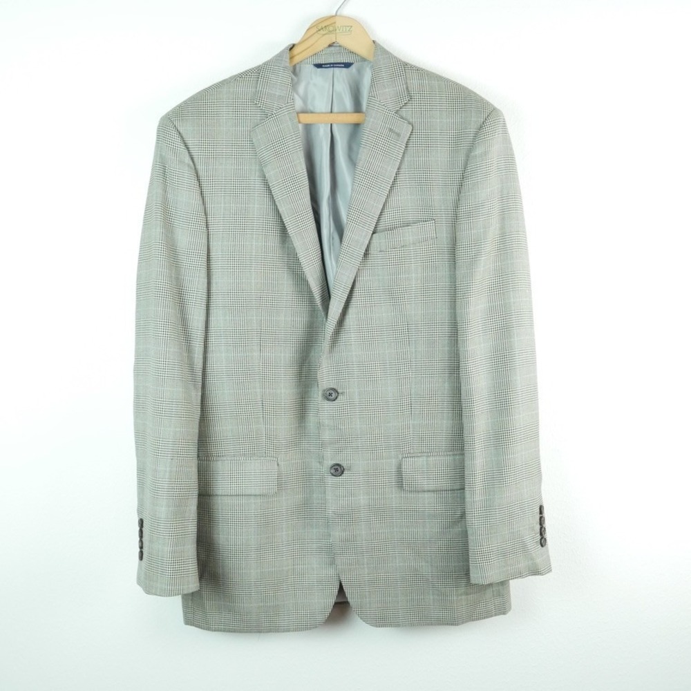 Ralph Ralph Lauren Silk Wool Glen Plaid Sport Coat Blazer Grey Blue 40L Preppy